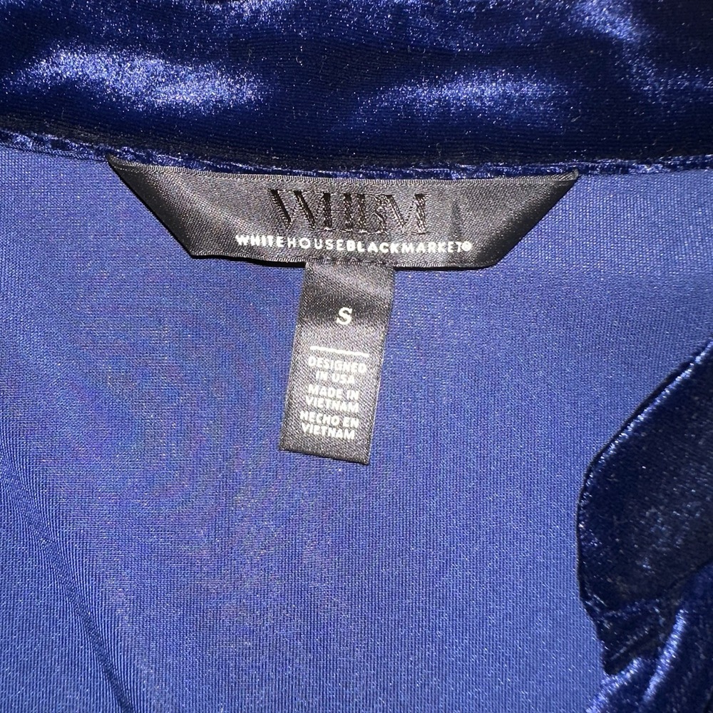 WHBM Long Sleeve Navy Blue Velvet V-Neck Blouse Buttons Split Sleeve Women's S - Picture 5 of 9
